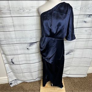 Navy blue silky one shoulder dress | Cupshe